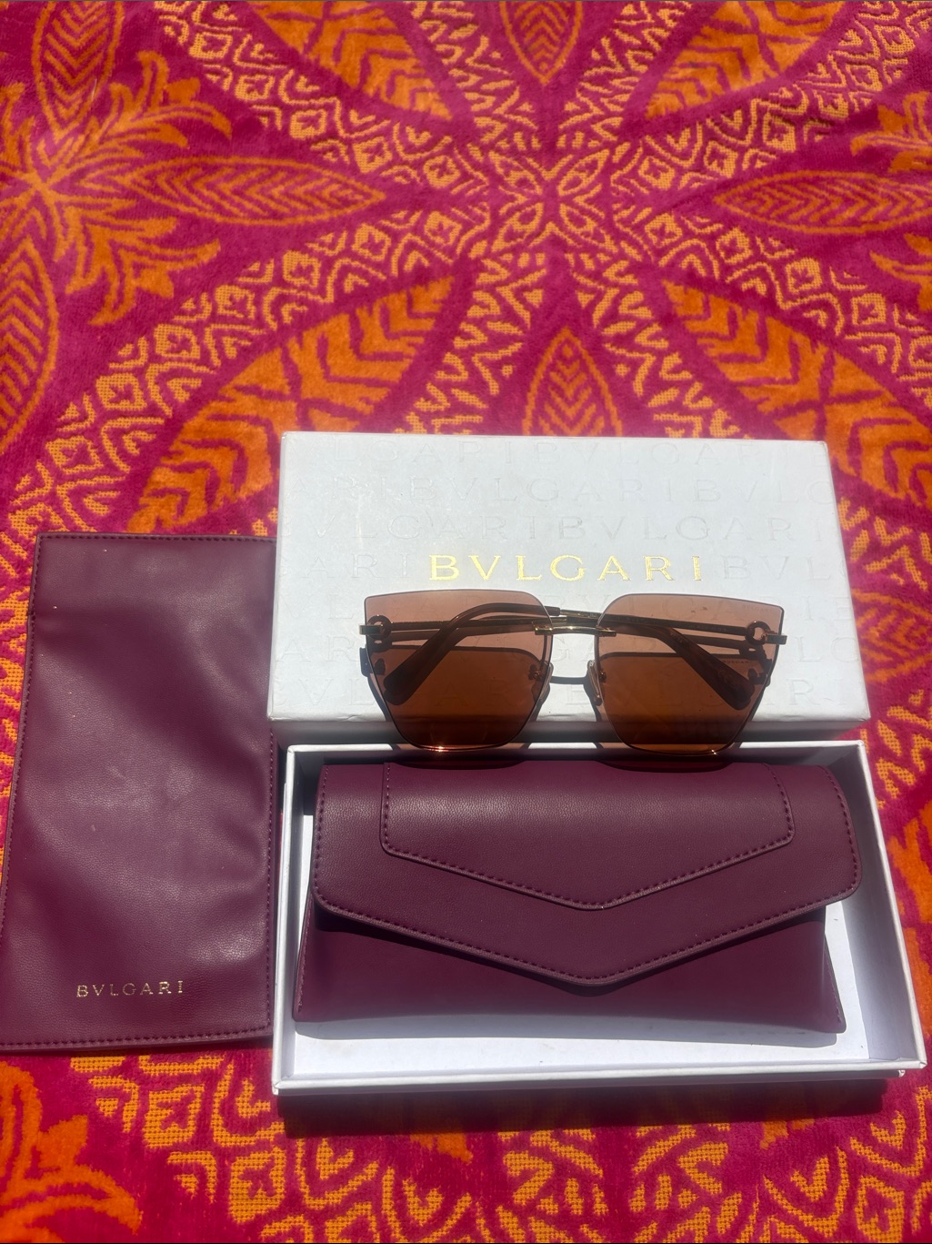 Bvlgari Brown Lens Sunglasses With Burgundy Case